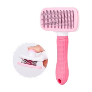Unbranded QW One-Click Fading Comb Self-Cleaning Dog & Cat Grooming Brush, Pink