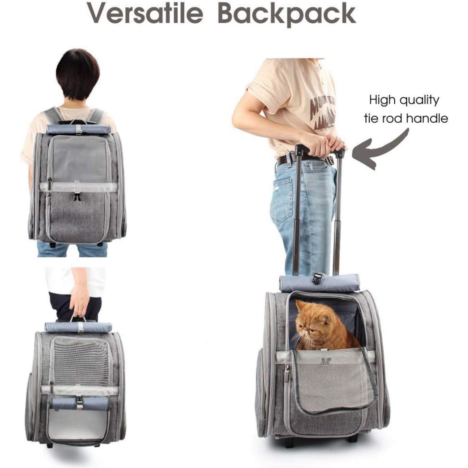 Pet Rolling Carrier, Dog Backpack with Wheels,Cats,Puppies Travel Bag with Wheels,Dog Trolley