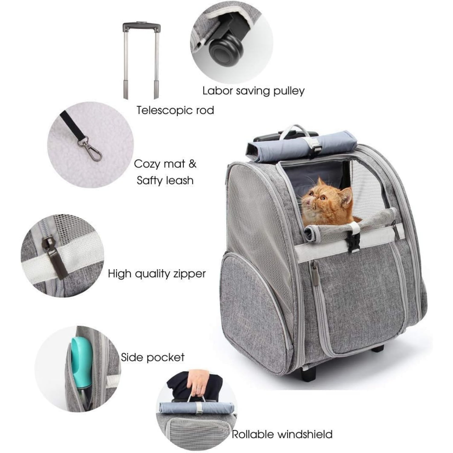 Pet Rolling Carrier, Dog Backpack with Wheels,Cats,Puppies Travel Bag with Wheels,Dog Trolley - Image 3