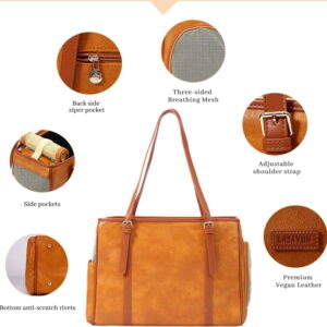 Fashion Dog Purse Pet Carrier Leather Bag for Small Dogs Cats Puppy, Portable Tote Bag Airline Approved Soft-Sided Carriers