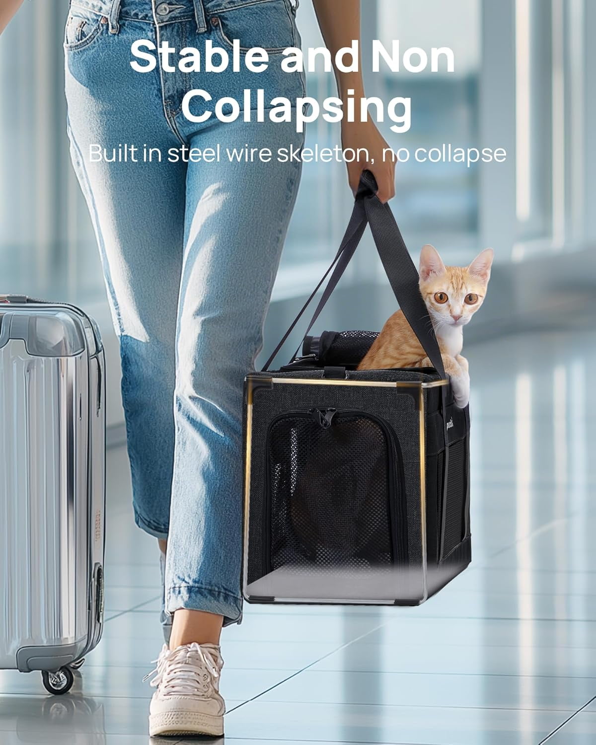 Airline Approved Soft-Sided Pet Carrier with Stable Structure, Breathable Bag for Pets Under 12lbs, Dark Gray