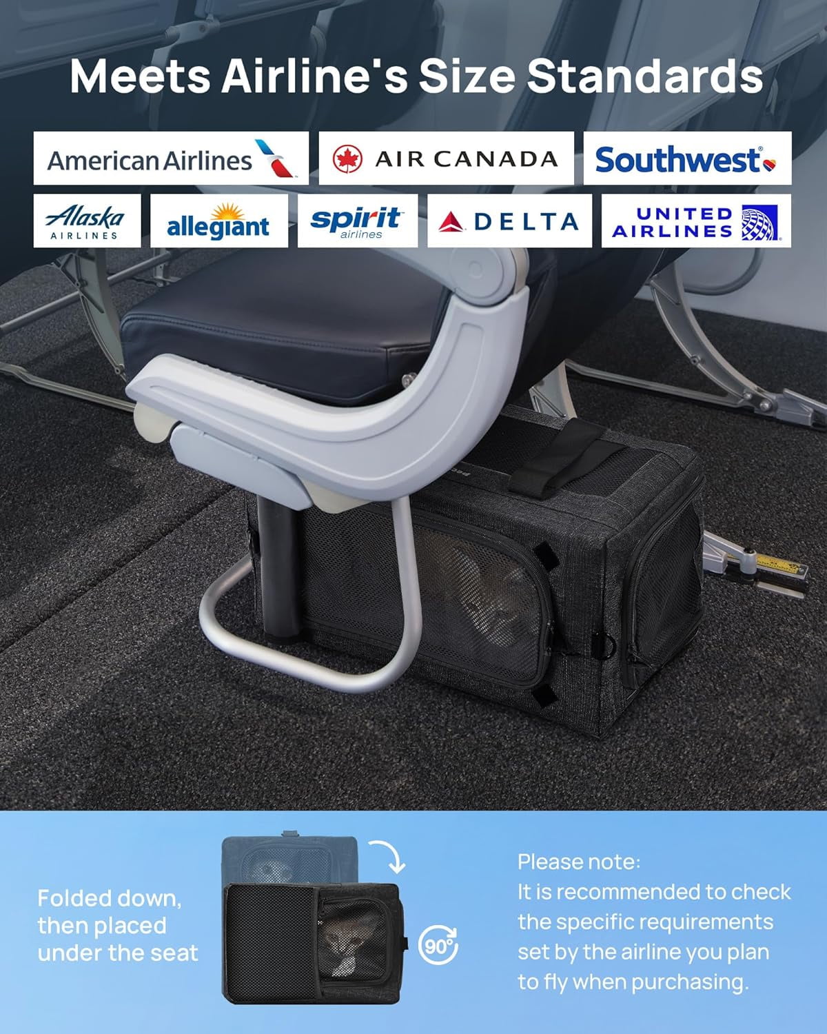 Airline Approved Soft-Sided Pet Carrier with Stable Structure, Breathable Bag for Pets Under 12lbs, Dark Gray - Image 2