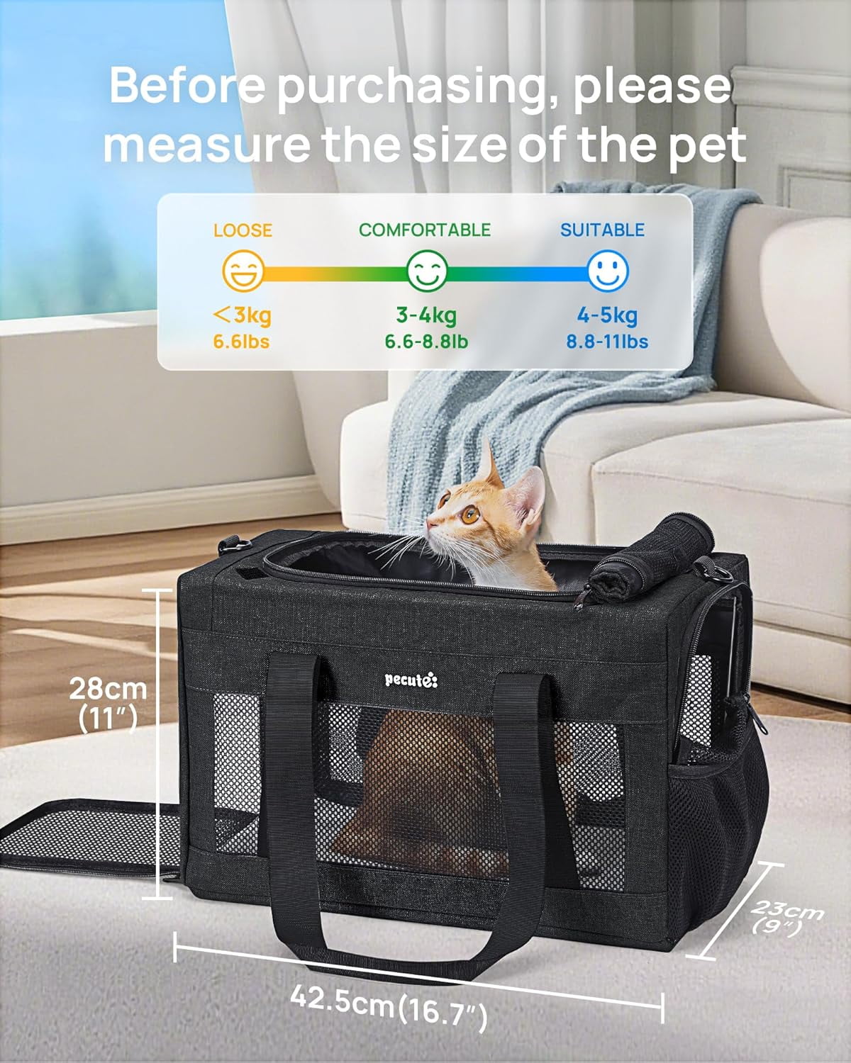 Airline Approved Soft-Sided Pet Carrier with Stable Structure, Breathable Bag for Pets Under 12lbs, Dark Gray - Image 8