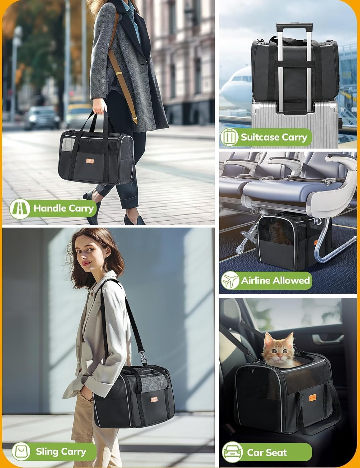 Soft Pet Carrier for Cats & Dogs up to 14lbs - Airline Approved with Safety Buckle