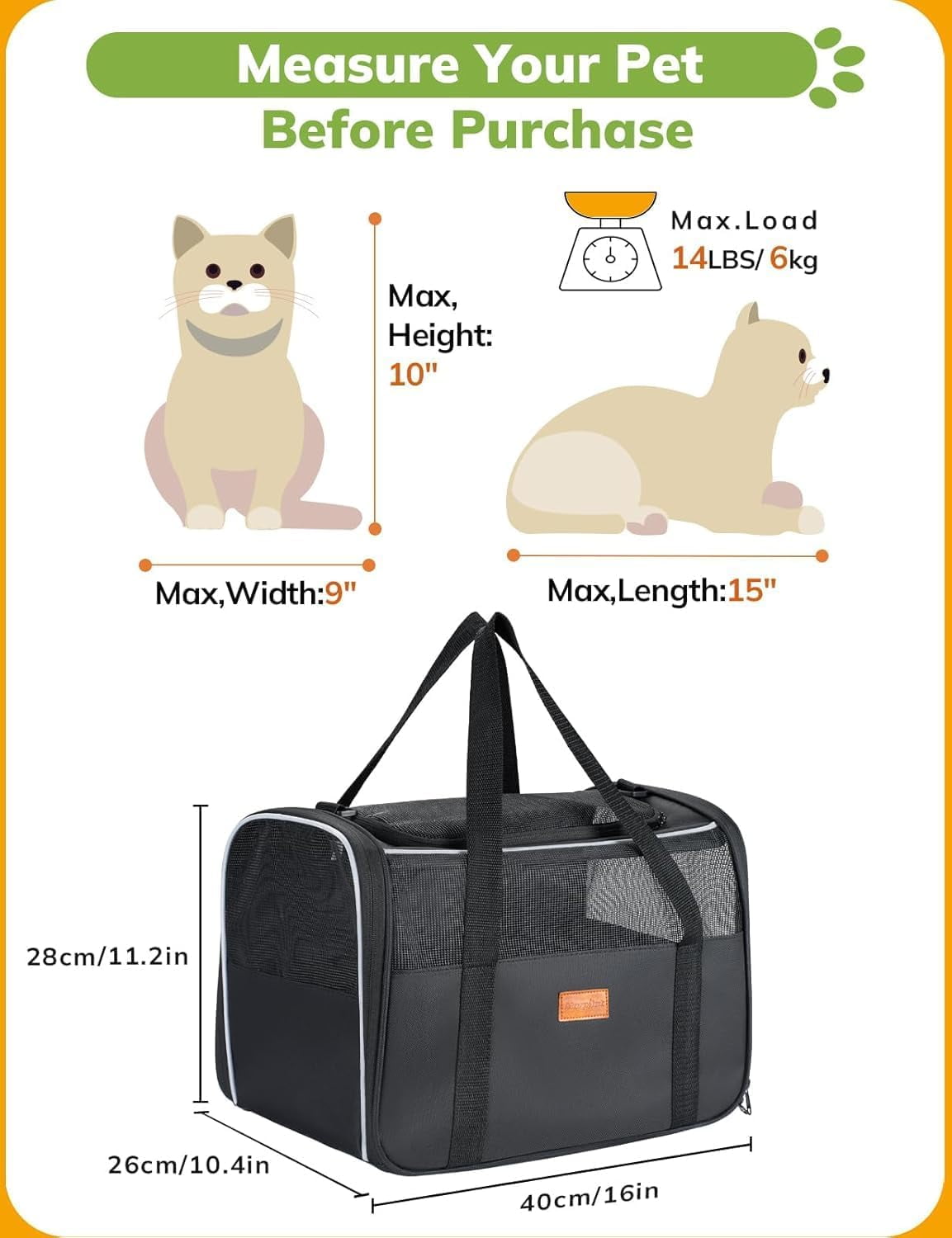 Soft Pet Carrier for Cats & Dogs up to 14lbs - Airline Approved with Safety Buckle - Image 5
