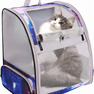 Pet Carrier Backpack for Cats and Small Dogs, Fully Breathable Vented Backpack for Kitten Bunny Airline Approved Travel Hiking Camping  Book Bag (Blue, Ventilation)