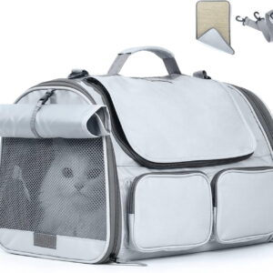 Cat Carrier Airline Approved, Soft Sided Dog Carrier, Collapsible Pet Travel Bag for Small Medium Large Pets Up to 44 lbs, Rollable Cover for Nervous Cats, Gray