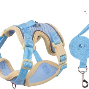 "Adjustable Cat Harness and Leash Set, Escape-Proof Reflective Vest for Cats & Small Dogs, Soft Breathable Mesh, Pressure-Reducing Design, 5ft Leash, XL - Beige & Blue"