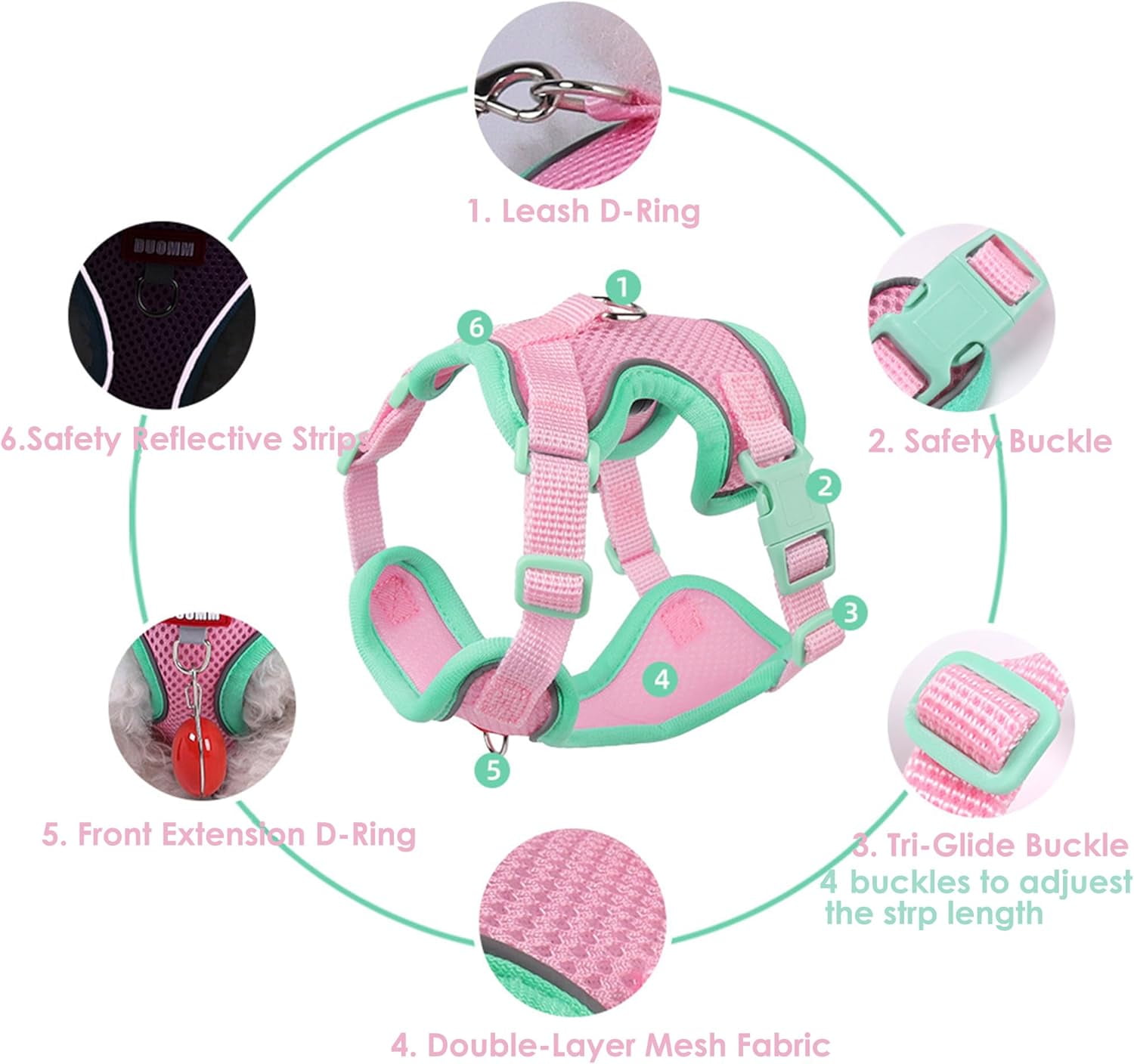 "Adjustable Cat Harness and Leash Set, Escape-Proof Reflective Vest for Cats & Small Dogs, Soft Breathable Mesh, Pressure-Reducing Design, 5ft Leash, XL - Beige & Blue" - Image 3