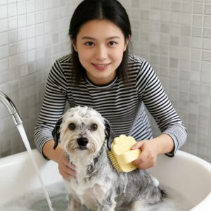 2-in-1 Dog & Cat Rubber Bath Brush: Soft Pins for Gentle Grooming & Massage During Baths