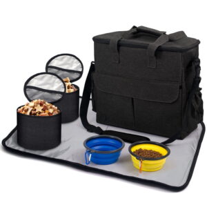 Dog Travel Bag, Large Pet Travel Kit for Supplies, Dog Weekend Overnight Travel Bag Luggage, 2 Food Containers, 2 Collapsible Bowls, 1 Travel Organizer for Dogs, 1 Treat Pouch