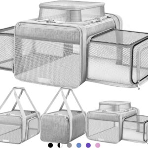 Top and 2 Sides Expandable Pet Carrier 17x11x9.5, TSA Airline Approved Small Dog Carriers for Small Dogs, Soft-Sided Cat Carrier with Self-Locking Zippers for Kitten,Rabbit, Puppy, Guinea Pig Grey