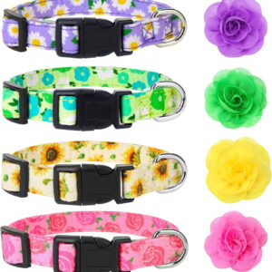 4 Pack Flower Dog Collar Floral Dog Collar for Girl Dog with Removal Flower Adjustable Safety Pet Puppy Collars for Female Puppy Small Dogs