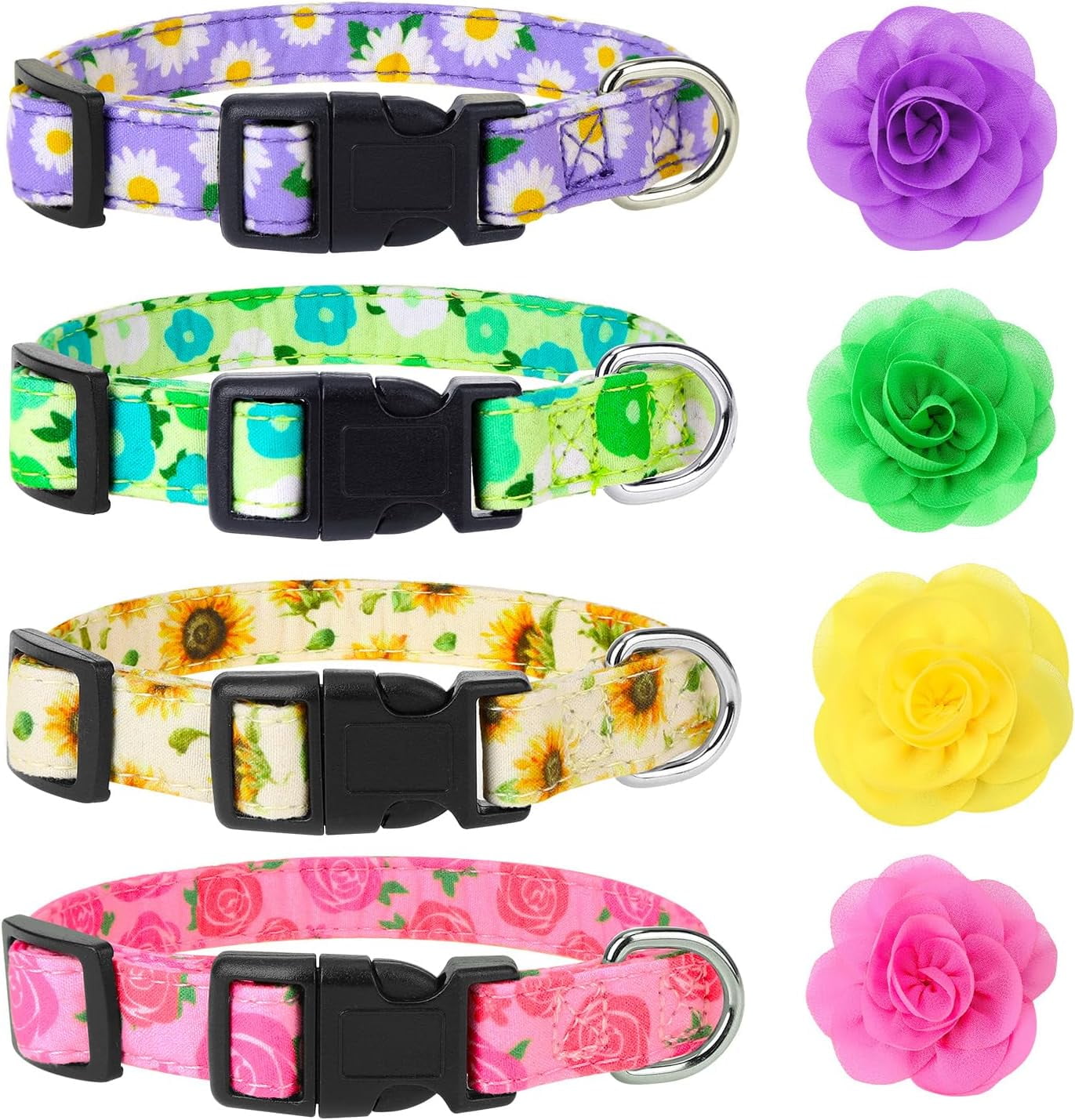 4 Pack Flower Dog Collar Floral Dog Collar for Girl Dog with Removal Flower Adjustable Safety Pet Puppy Collars for Female Puppy Small Dogs