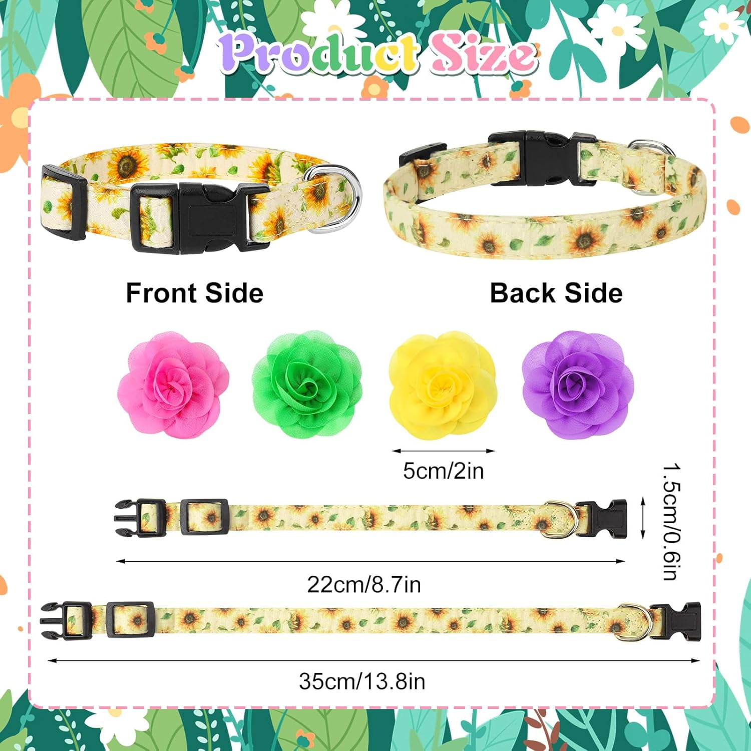4 Pack Flower Dog Collar Floral Dog Collar for Girl Dog with Removal Flower Adjustable Safety Pet Puppy Collars for Female Puppy Small Dogs - Image 2