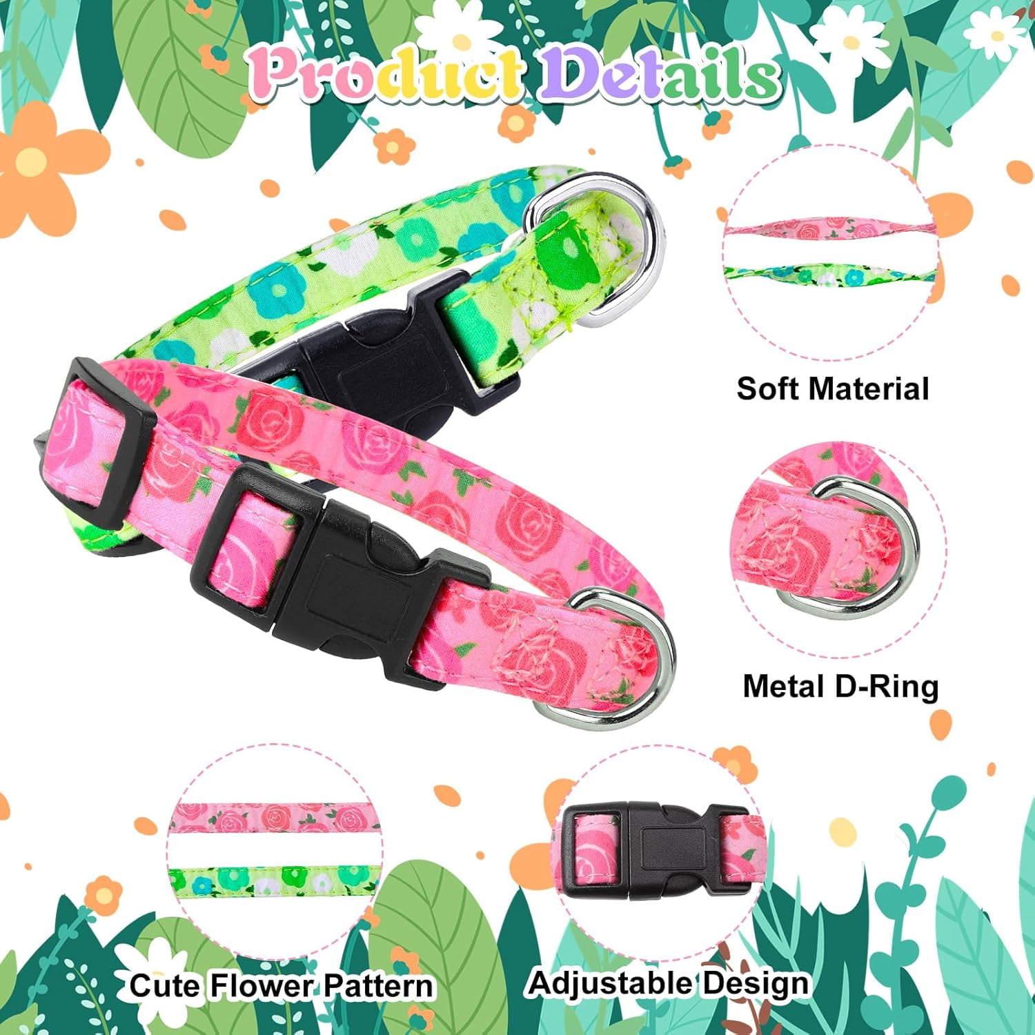 4 Pack Flower Dog Collar Floral Dog Collar for Girl Dog with Removal Flower Adjustable Safety Pet Puppy Collars for Female Puppy Small Dogs - Image 3