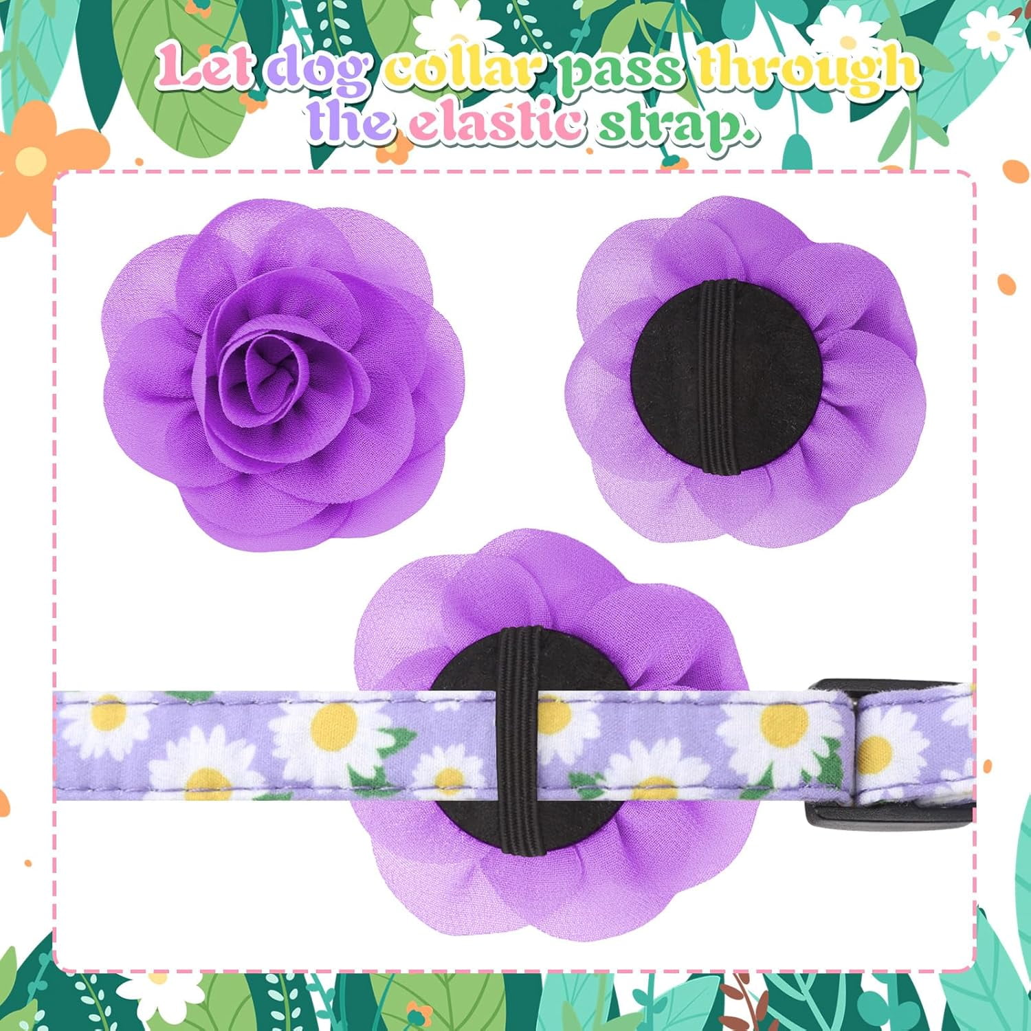 4 Pack Flower Dog Collar Floral Dog Collar for Girl Dog with Removal Flower Adjustable Safety Pet Puppy Collars for Female Puppy Small Dogs - Image 4