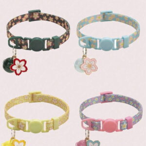 Flower Print Pet Collar with Cherry Blossom Charm & Bell, Adjustable for Cats & Small Dogs