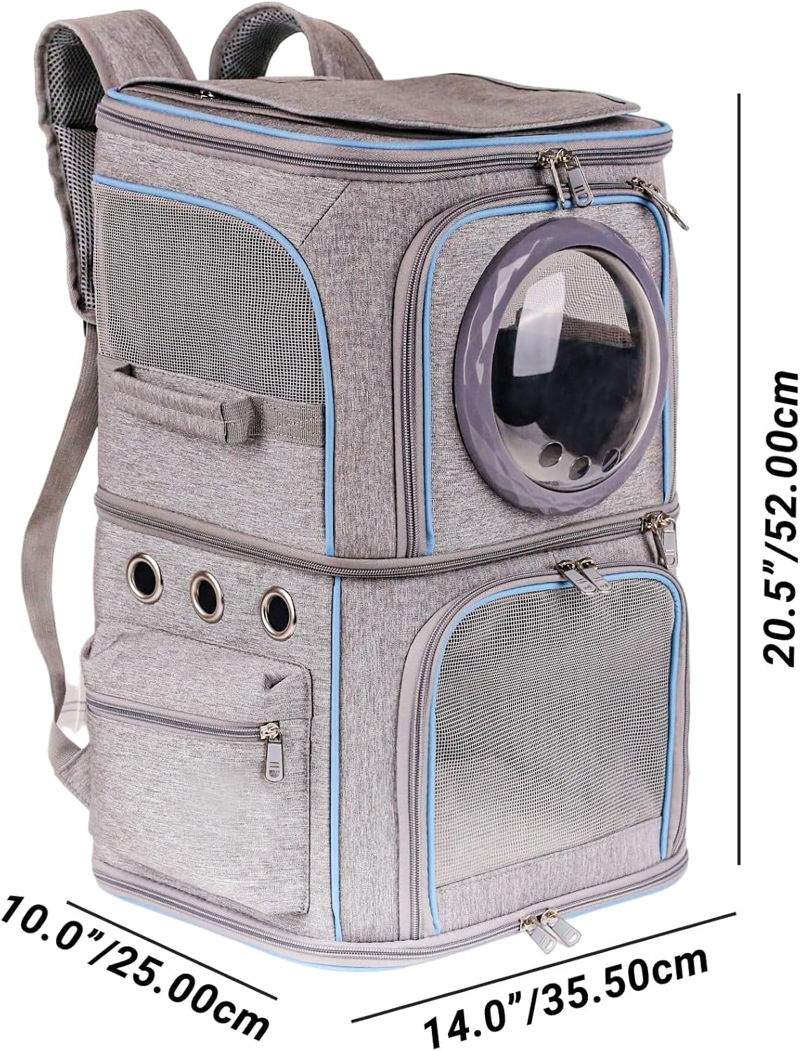 2-in-1 Pet Carrier Backpack for Two Cats or One Dog, Double-Layer 2 Compartment Carry Bag to Transport Small Animals Traveling and Hiking, Space Capsule Clear Bubble Dome