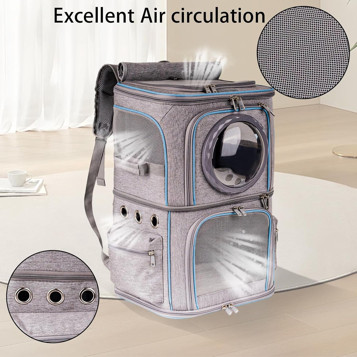 2-in-1 Pet Carrier Backpack for Two Cats or One Dog, Double-Layer 2 Compartment Carry Bag to Transport Small Animals Traveling and Hiking, Space Capsule Clear Bubble Dome - Image 4
