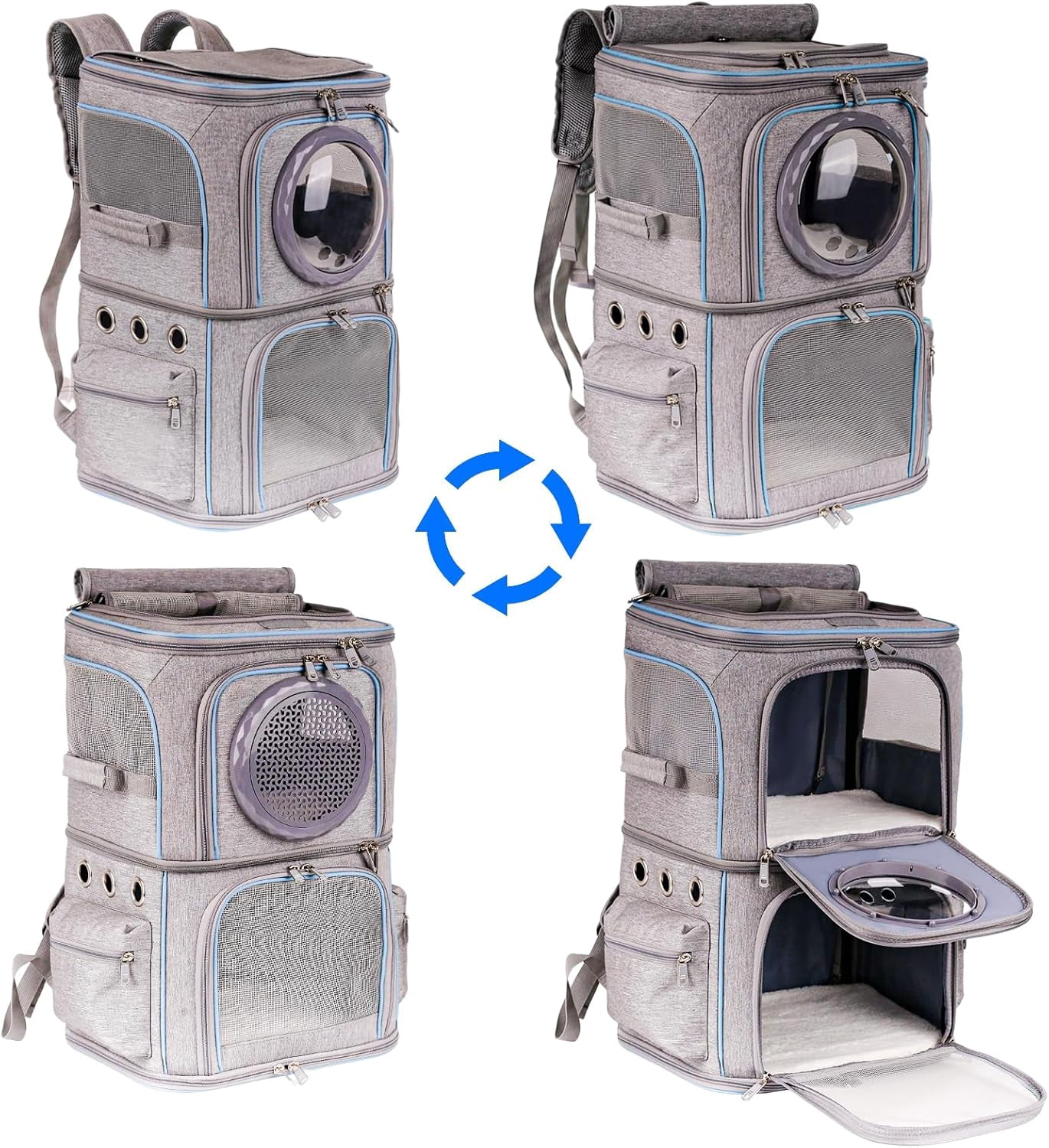 2-in-1 Pet Carrier Backpack for Two Cats or One Dog, Double-Layer 2 Compartment Carry Bag to Transport Small Animals Traveling and Hiking, Space Capsule Clear Bubble Dome - Image 5