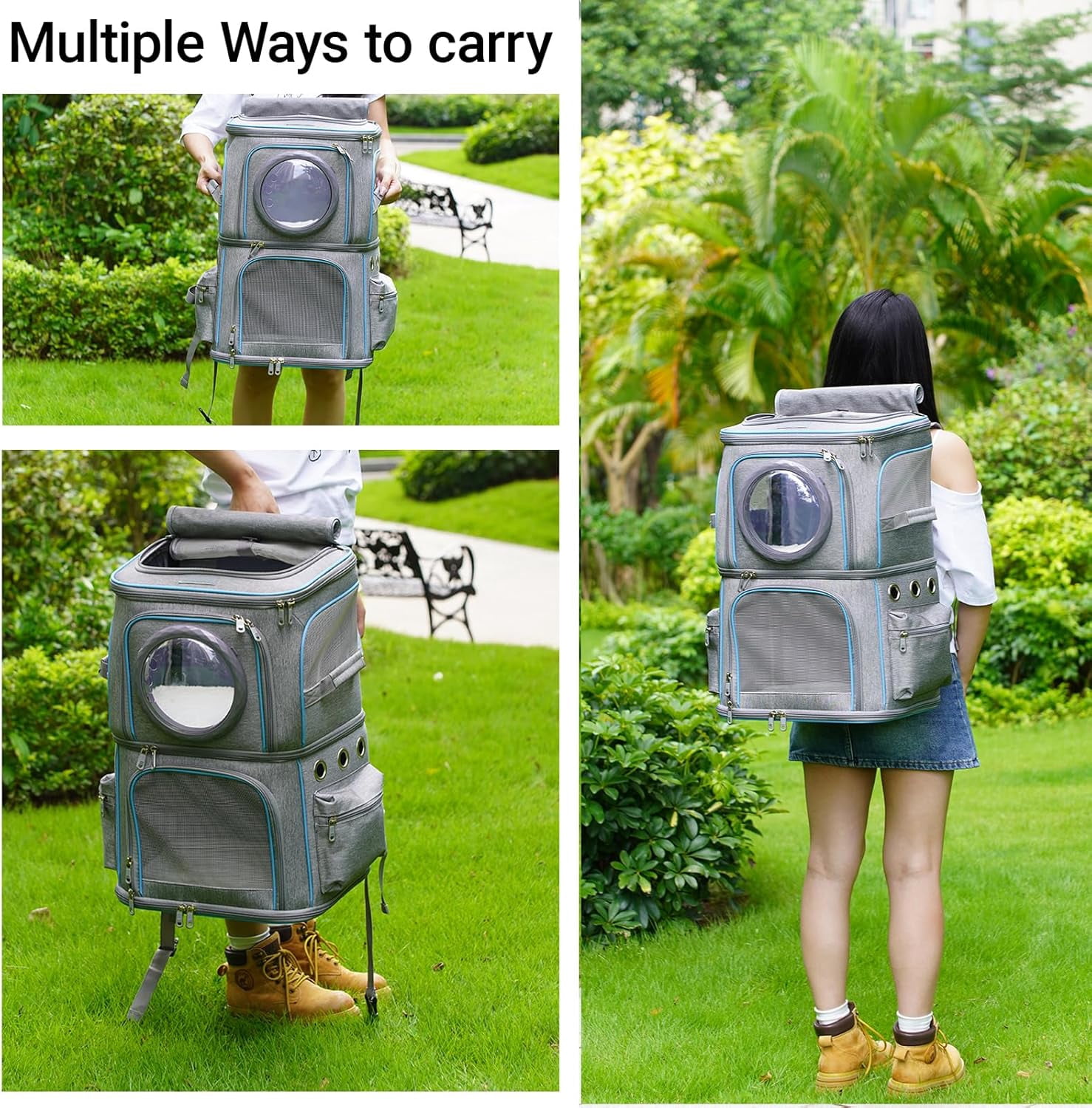 2-in-1 Pet Carrier Backpack for Two Cats or One Dog, Double-Layer 2 Compartment Carry Bag to Transport Small Animals Traveling and Hiking, Space Capsule Clear Bubble Dome - Image 6