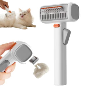 2-in-1 Pet Grooming Comb, Self-Cleaning Dematting & Deshedding Brush for Dogs & Cats, Undercoat Rake for Long & Short Hair