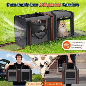 Cat Carrier Bag Large for Travel: 2-in-1 Cat Carrier Soft with Litter Box 34x13x16in Secure The Car Seat for 2 Cats Travelling Design Long Trips Ride