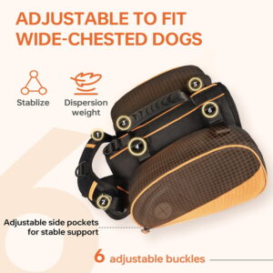 Dog Backpack for Medium & Large Dogs, Detachable Side Bags, Quick-Poop Bag Dispenser | No-Pull Adjustable Harness for Large-Chested Breeds | Non-Slip Handle for Hiking, Walking, Outdoor Adventures（S）