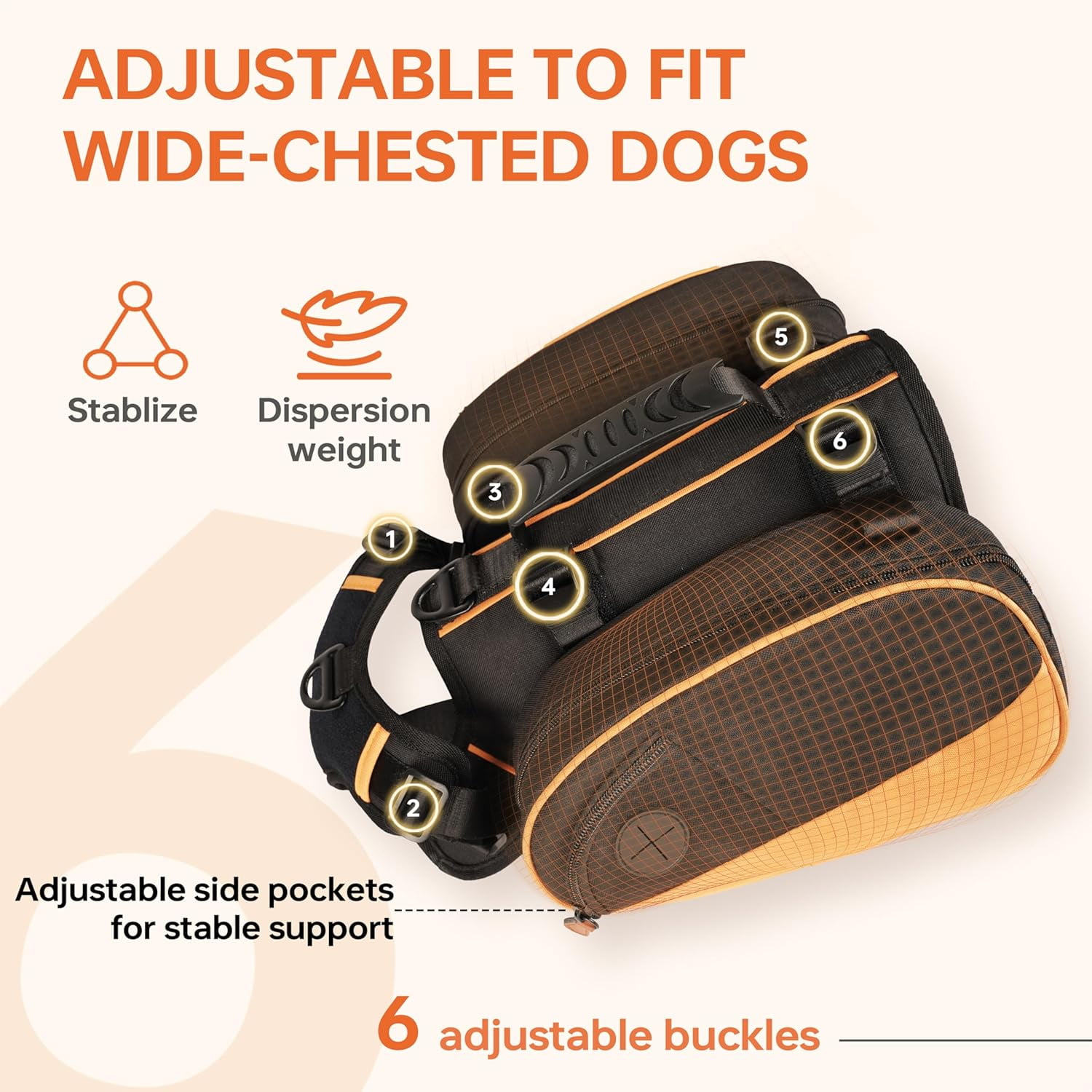 Dog Backpack for Medium & Large Dogs, Detachable Side Bags, Quick-Poop Bag Dispenser | No-Pull Adjustable Harness for Large-Chested Breeds | Non-Slip Handle for Hiking, Walking, Outdoor Adventures(S)