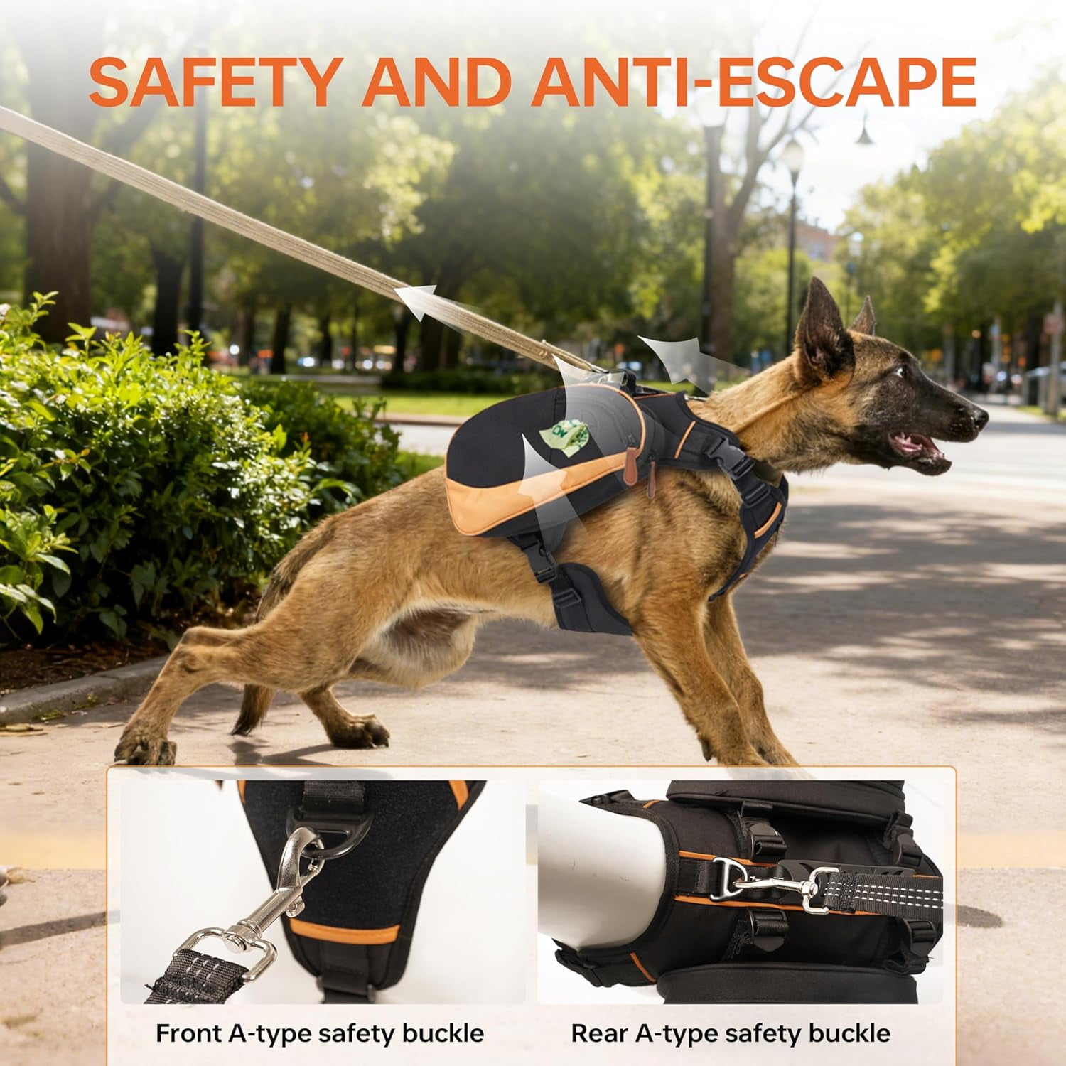 Dog Backpack for Medium & Large Dogs, Detachable Side Bags, Quick-Poop Bag Dispenser | No-Pull Adjustable Harness for Large-Chested Breeds | Non-Slip Handle for Hiking, Walking, Outdoor Adventures(S) - Image 4