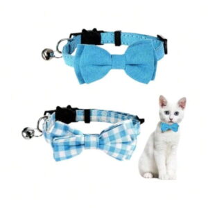 Pet Collar Set with Bell & Bow, British Plaid Design, Safe for Cats
