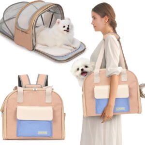 Expandable Cat & Small Dog Carrier Backpack, Soft-Sided Airline-Approved Pet Travel Bag with Dual-Side Expansion, Under-Seat Fit, Breathable Mesh, for Hiking, Vet Visits & Trips (Up to 22 lbs)