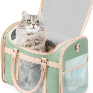Pet Carrier Backpack, Airline Approved TSA, Waterproof PU Foldable, 360° Ventilated, Light‑Blocking, Washable Travel Bag for Cats & Small Dogs