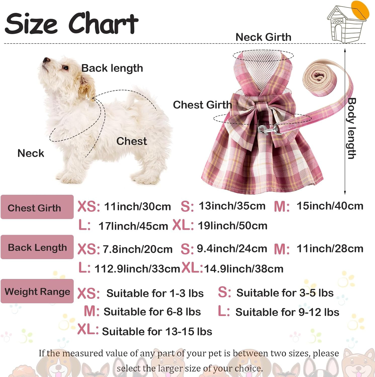 4 Pcs Cute Plaid Dog Dress Set with Bow Tie Harness & Leash for Small Dogs, Puppy Clothes for Girls Outfits(S,Dark Color) - Image 2