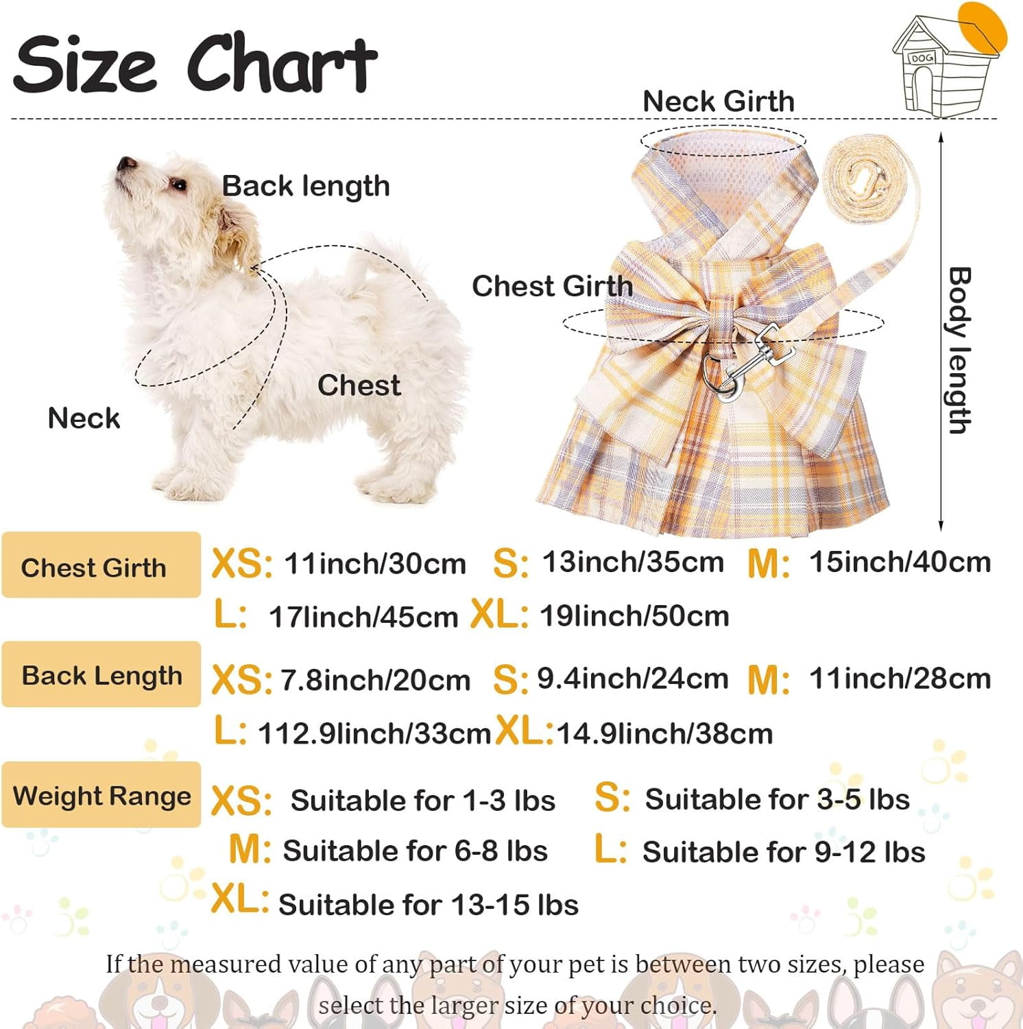 4 Pcs Cute Plaid Dog Dress Set with Bow Tie Harness & Leash for Small Dogs, Puppy Clothes for Girls Outfits(S,Dark Color) - Image 9