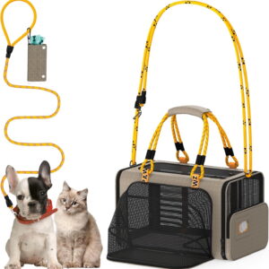 Expandable Pet Carrier TSA Airline Approved, 18″×11″×11″ Soft-Sided Top-Load Carriers for Small Dog & 2 Cats Under Seat, Collapsible Puppy & Animal Travel Bag Up to 18lbs, ID Card, Chew-Proof