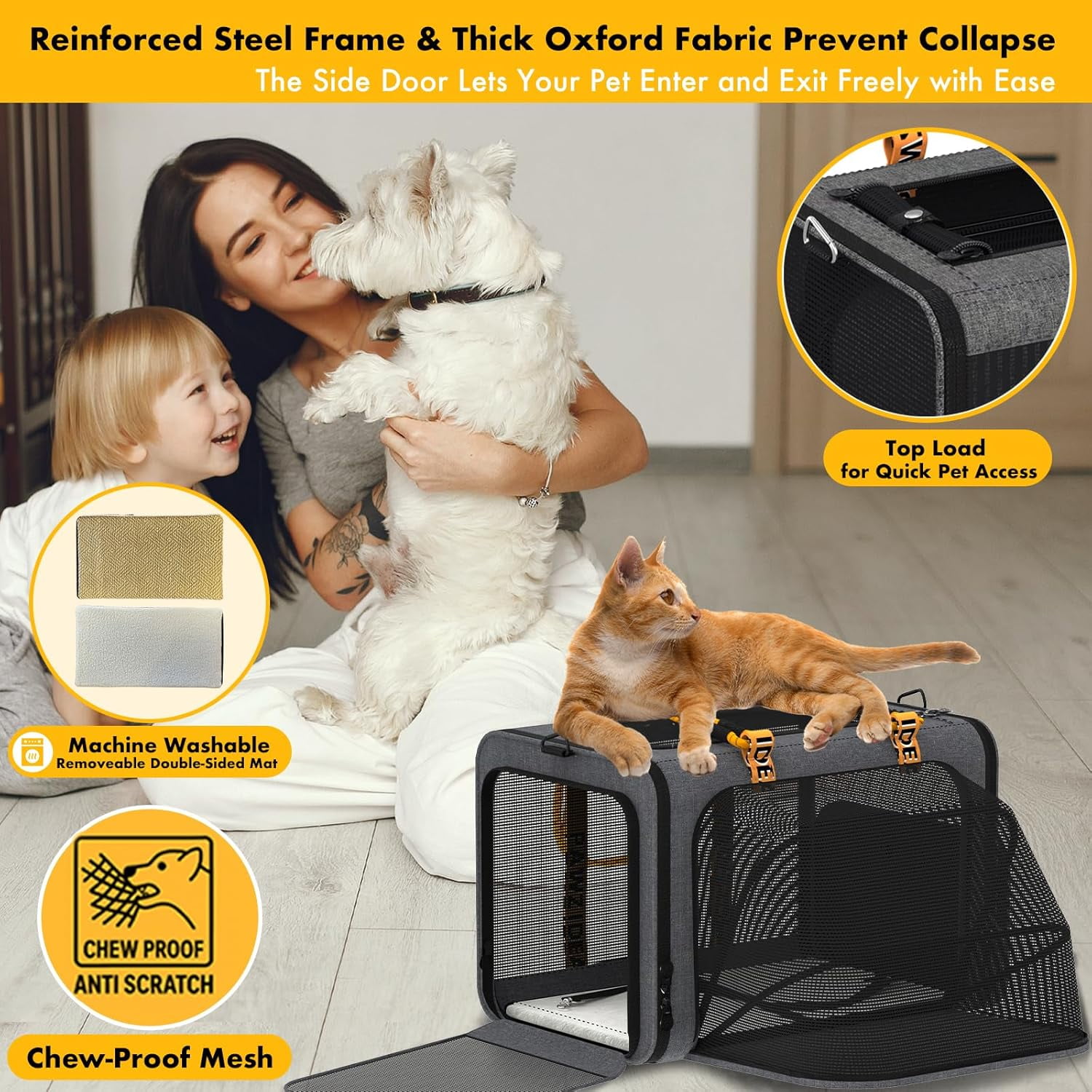 Expandable Pet Carrier TSA Airline Approved, 18″×11″×11″ Soft-Sided Top-Load Carriers for Small Dog & 2 Cats Under Seat, Collapsible Puppy & Animal Travel Bag Up to 18lbs, ID Card, Chew-Proof - Image 11