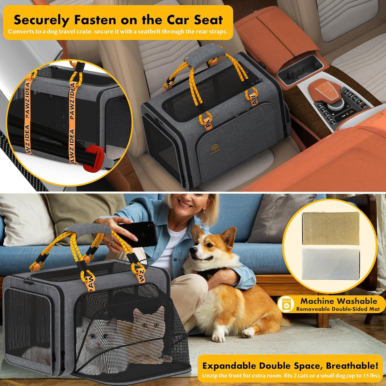 Expandable Pet Carrier TSA Airline Approved, 18″×11″×11″ Soft-Sided Top-Load Carriers for Small Dog & 2 Cats Under Seat, Collapsible Puppy & Animal Travel Bag Up to 18lbs, ID Card, Chew-Proof - Image 15