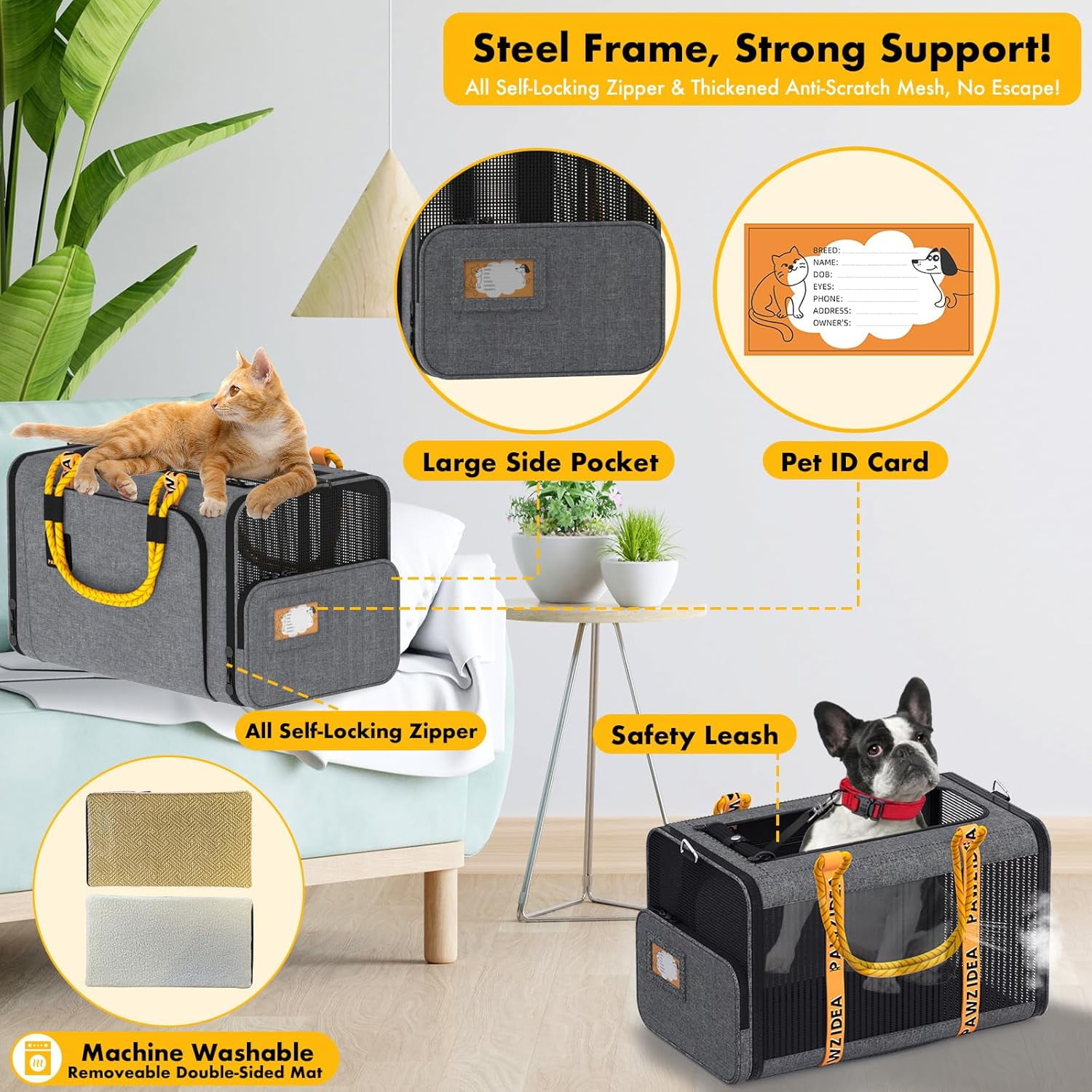 Expandable Pet Carrier TSA Airline Approved, 18″×11″×11″ Soft-Sided Top-Load Carriers for Small Dog & 2 Cats Under Seat, Collapsible Puppy & Animal Travel Bag Up to 18lbs, ID Card, Chew-Proof - Image 16