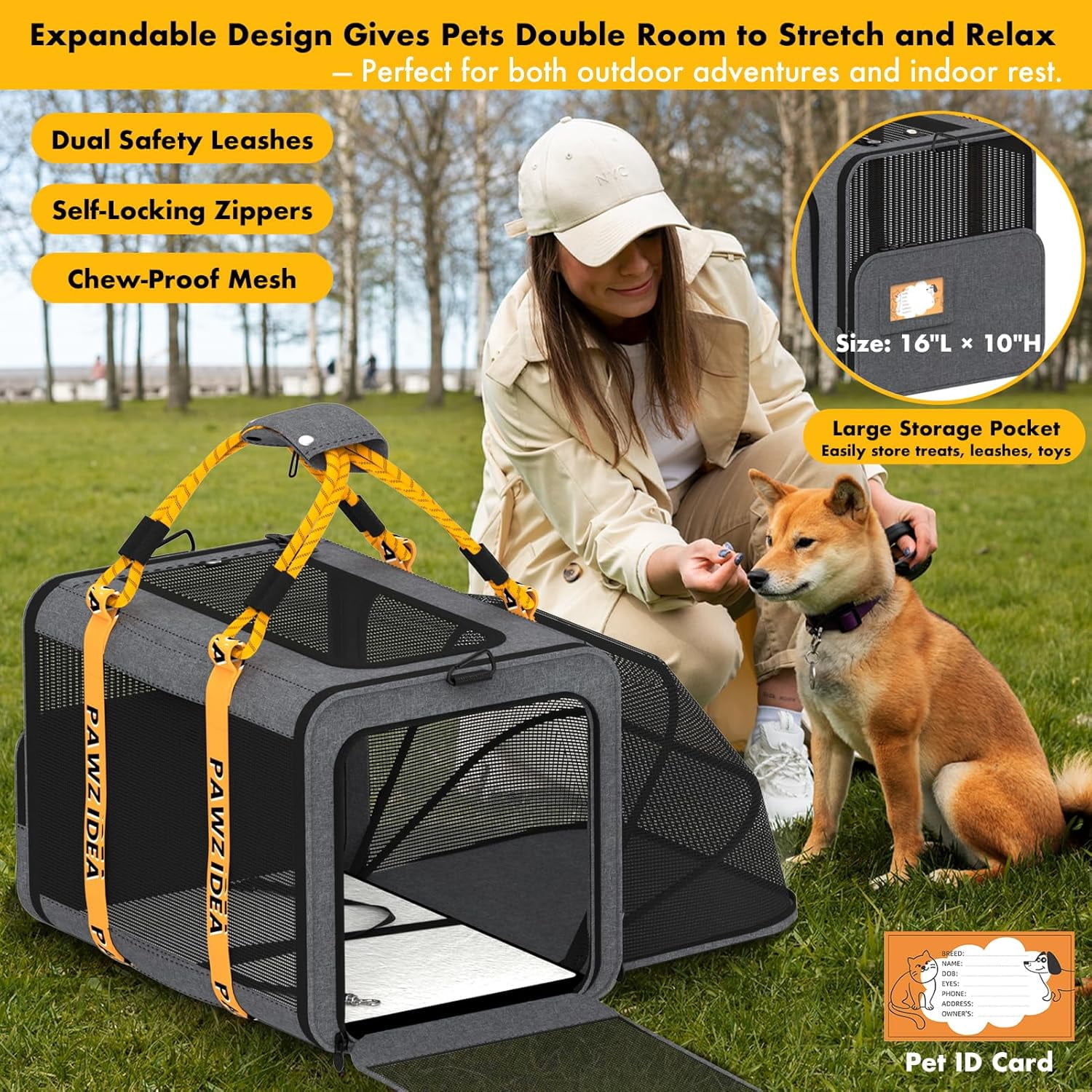 Expandable Pet Carrier TSA Airline Approved, 18″×11″×11″ Soft-Sided Top-Load Carriers for Small Dog & 2 Cats Under Seat, Collapsible Puppy & Animal Travel Bag Up to 18lbs, ID Card, Chew-Proof - Image 19