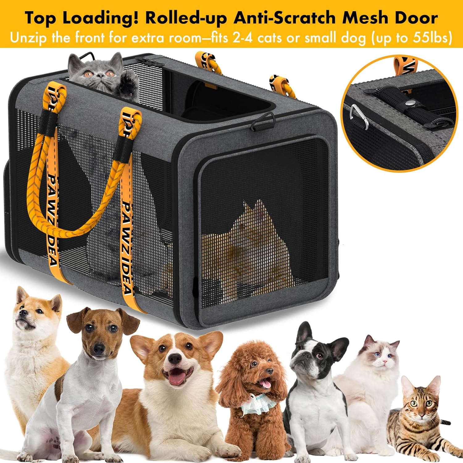 Expandable Pet Carrier TSA Airline Approved, 18″×11″×11″ Soft-Sided Top-Load Carriers for Small Dog & 2 Cats Under Seat, Collapsible Puppy & Animal Travel Bag Up to 18lbs, ID Card, Chew-Proof - Image 23