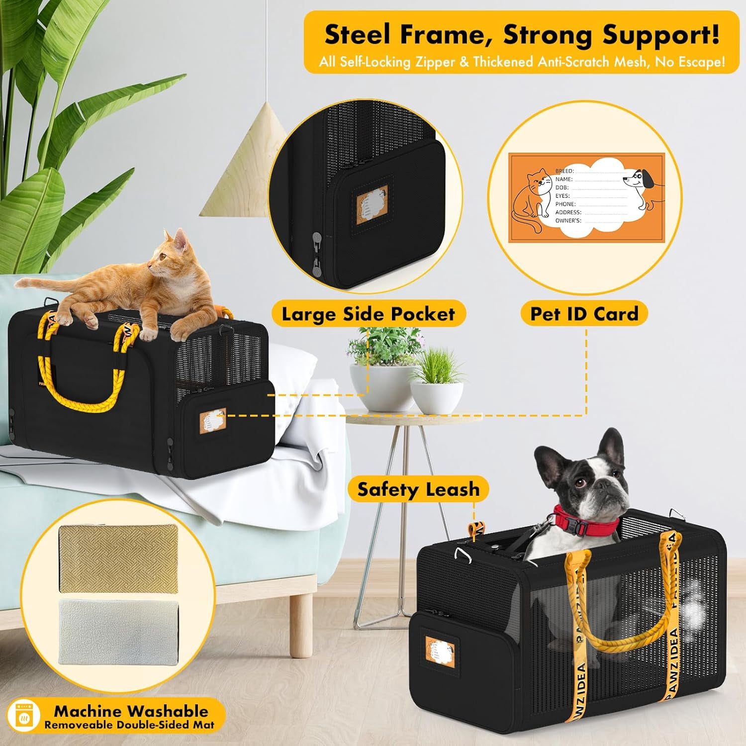 Expandable Pet Carrier TSA Airline Approved, 18″×11″×11″ Soft-Sided Top-Load Carriers for Small Dog & 2 Cats Under Seat, Collapsible Puppy & Animal Travel Bag Up to 18lbs, ID Card, Chew-Proof - Image 29