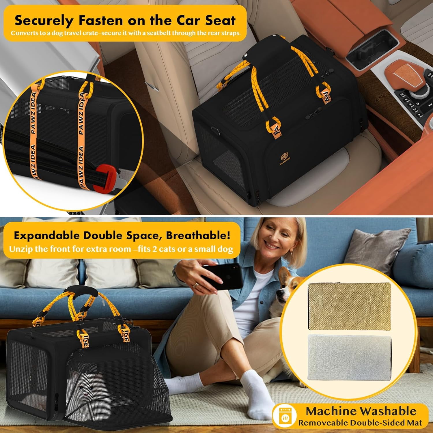 Expandable Pet Carrier TSA Airline Approved, 18″×11″×11″ Soft-Sided Top-Load Carriers for Small Dog & 2 Cats Under Seat, Collapsible Puppy & Animal Travel Bag Up to 18lbs, ID Card, Chew-Proof - Image 31