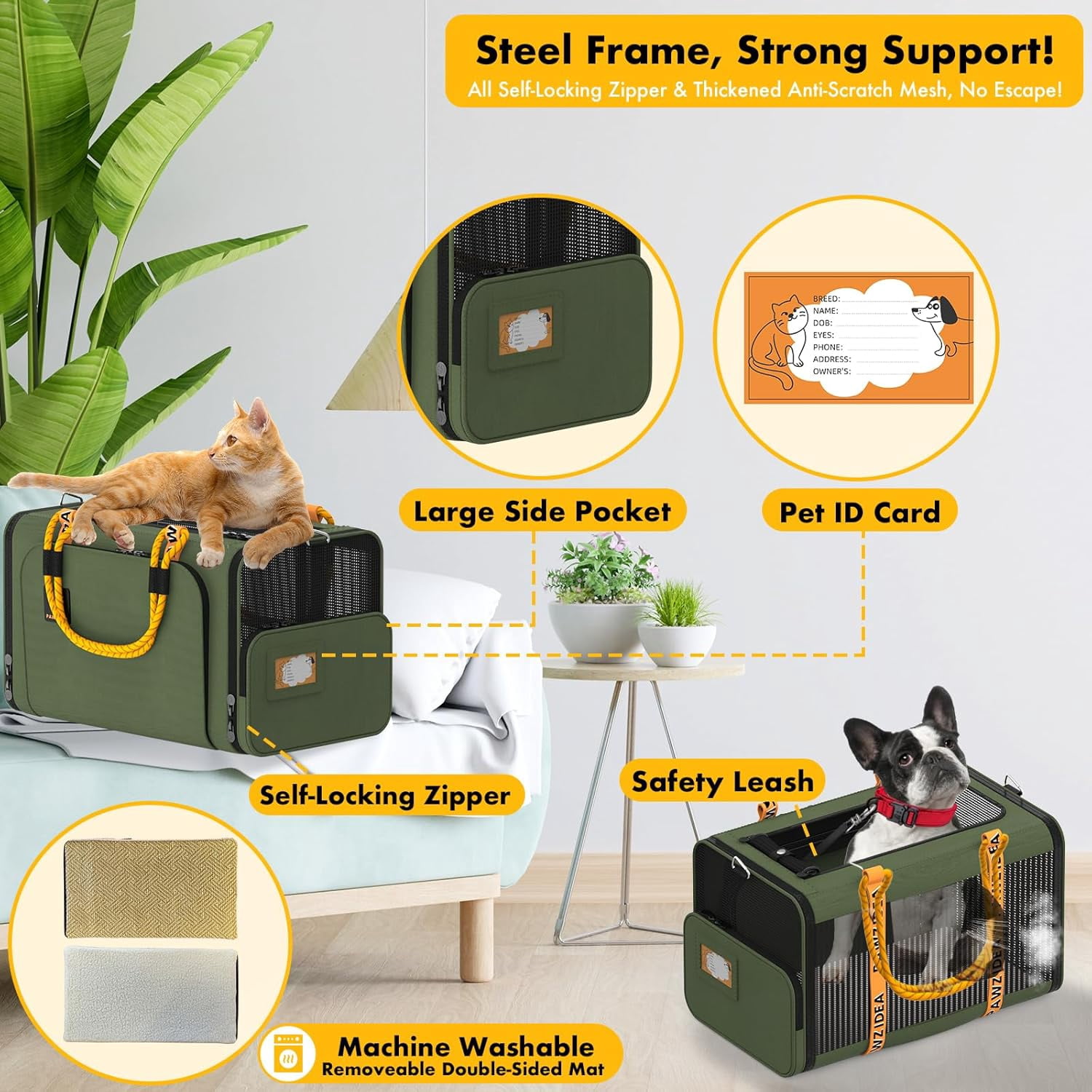 Expandable Pet Carrier TSA Airline Approved, 18″×11″×11″ Soft-Sided Top-Load Carriers for Small Dog & 2 Cats Under Seat, Collapsible Puppy & Animal Travel Bag Up to 18lbs, ID Card, Chew-Proof - Image 36