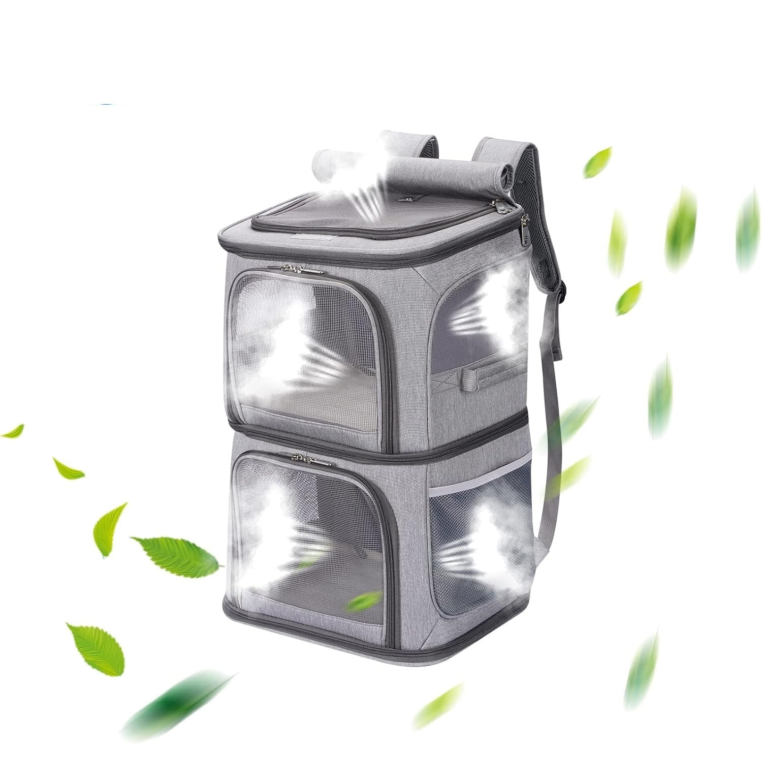 2-in-1 Double Pet Carrier Backpack for Small Cats and Dogs, Portable Pet Travel Carrier, Super Ventilated Design, I for Traveling/Hiking/Camping, Large Size - Image 2