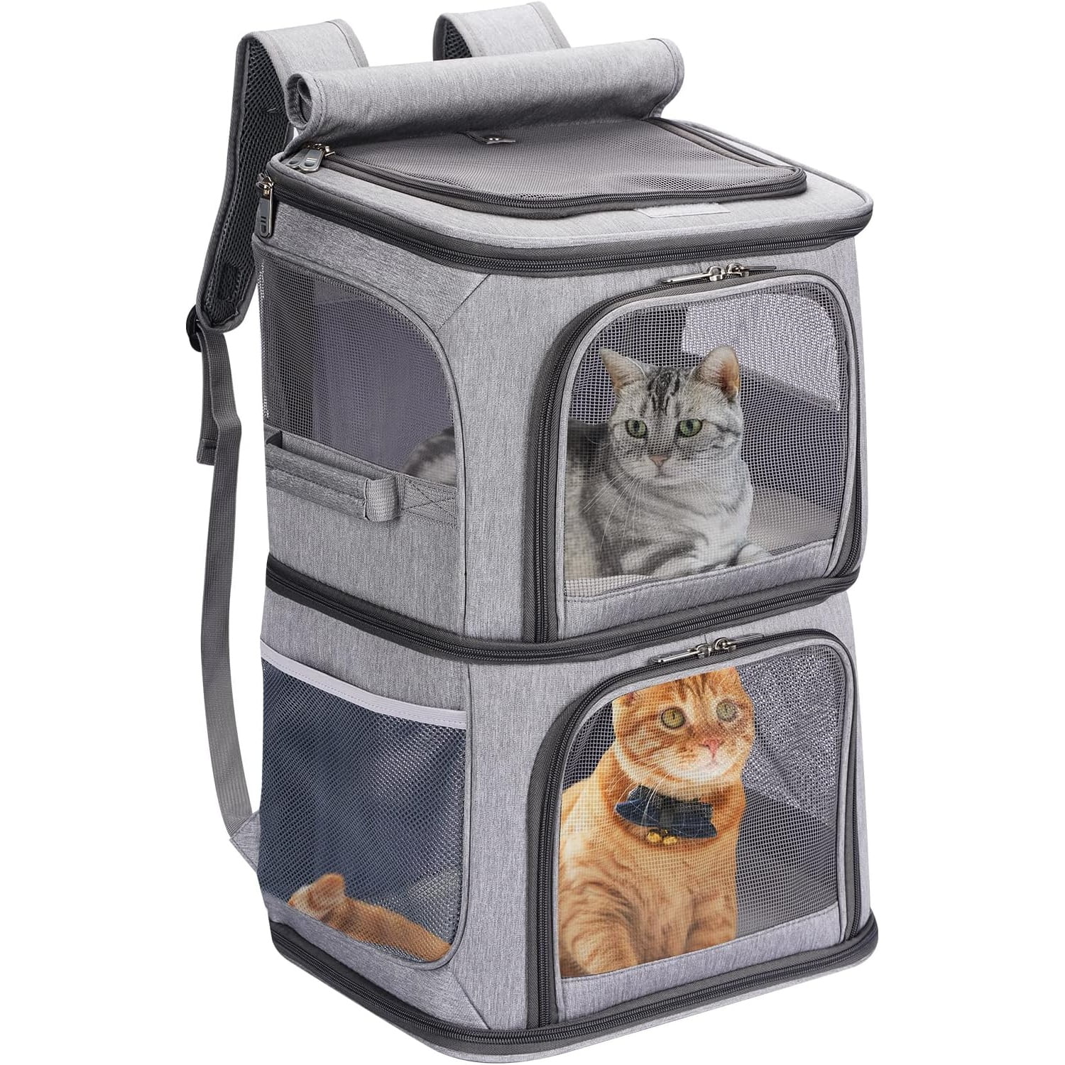 2-in-1 Double Pet Carrier Backpack for Small Cats and Dogs, Portable Pet Travel Carrier, Super Ventilated Design, I for Traveling/Hiking/Camping, Large Size - Image 4