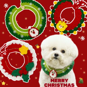 Christmas cat and dog crochet collar Christmas bib Christmas red green collar