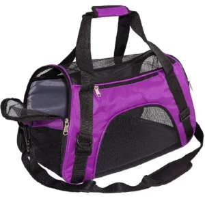 Pet Travel Carrier Portable Bag for Cats, Dogs, Kittens or Puppies, Collapsible, Durable, Airline Approved, Travel Friendly, Small Size:17"L x 7.9"W x 11.4"H, Purple