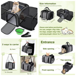"Expandable Cat Carrier, Soft Side Pet Carrier with Seat Belt, Dog Carriers for Small Dogs, Portable & Foldable Cat Bag Carrier Great for Travel, Outdoor, Hiking, Camping "